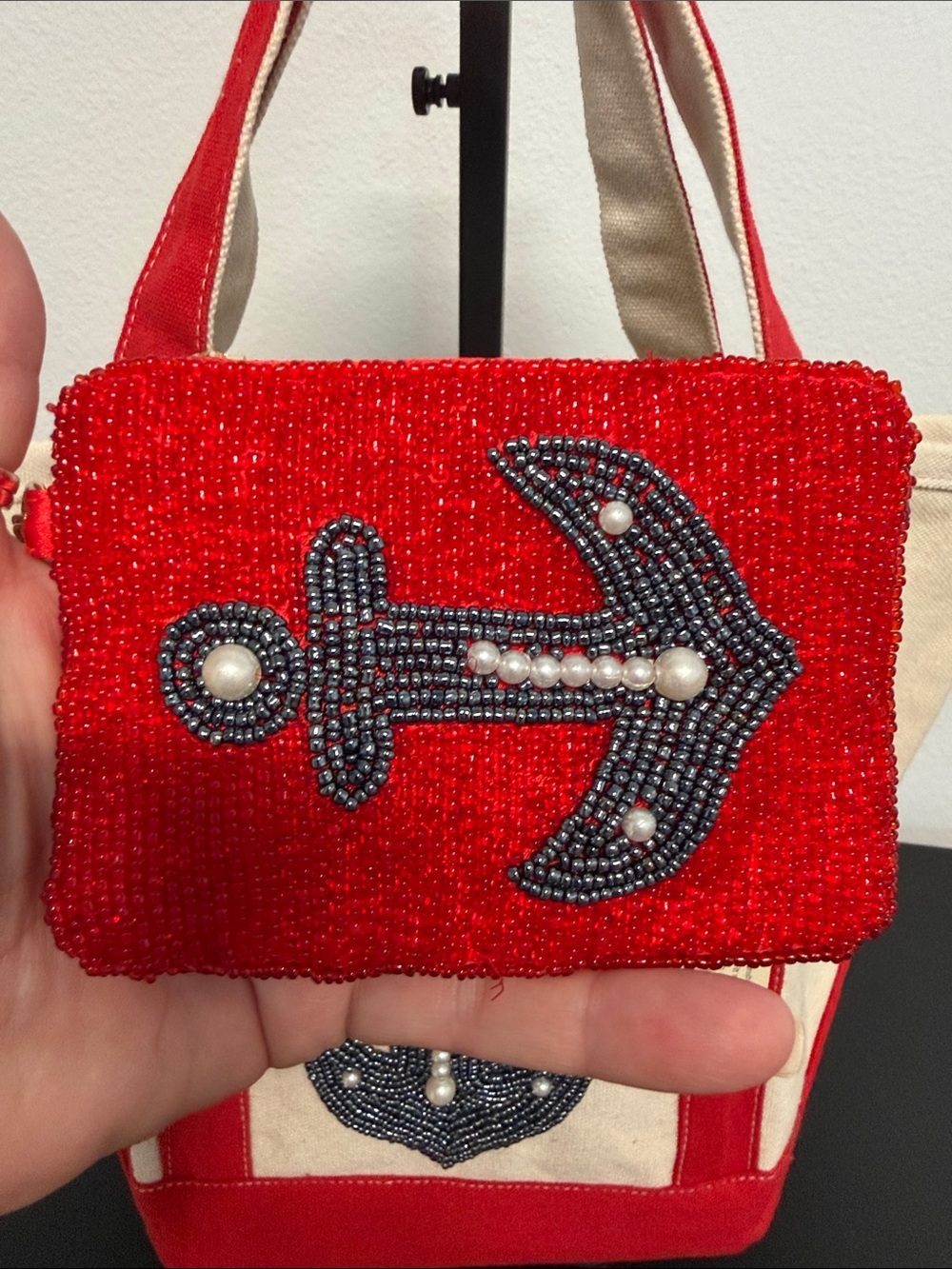 Handcrafted In India | Mini Canvas Tote w/ Beaded Anchor & Matching Wallet ⚓️ - Picture 10 of 11